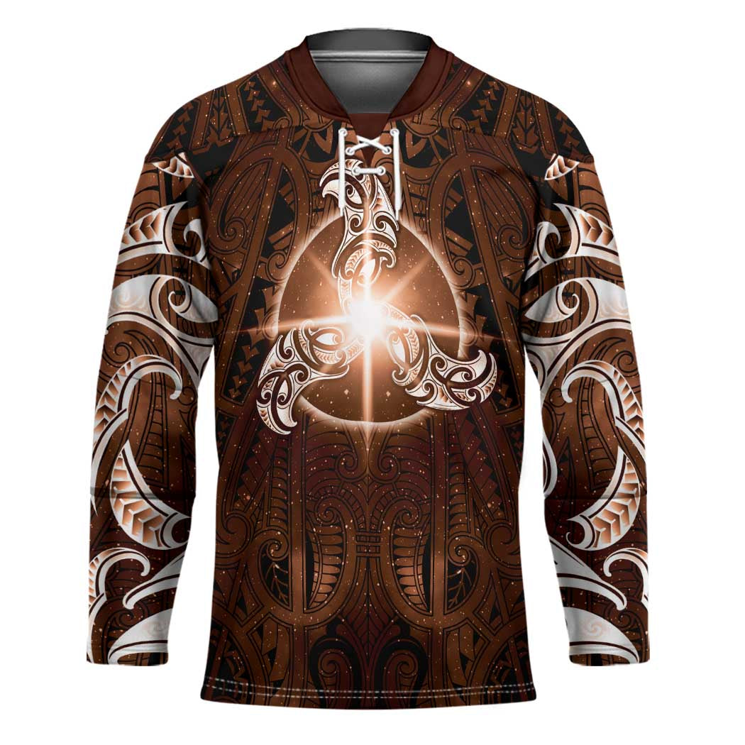 New Zealand Matariki Tupuanuku Hockey Jersey Maori Moko Brown Galaxy LT05 Unisex Brown - Polynesian Pride