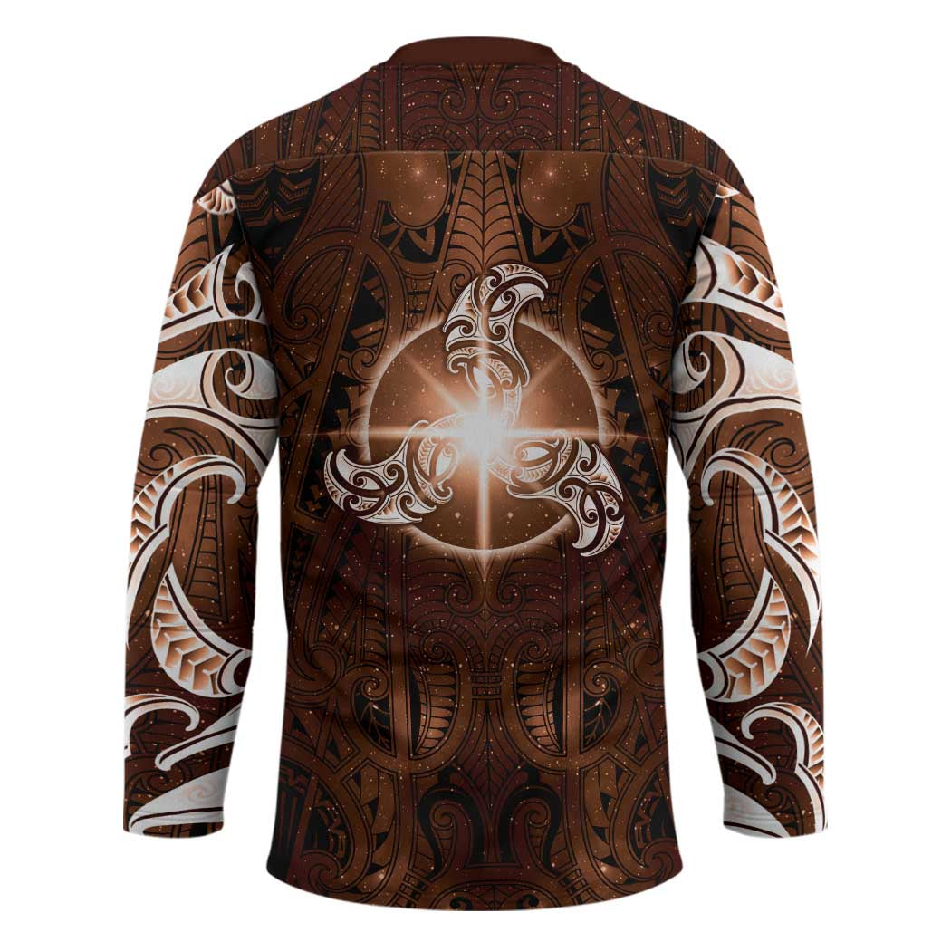 New Zealand Matariki Tupuanuku Hockey Jersey Maori Moko Brown Galaxy LT05 - Polynesian Pride