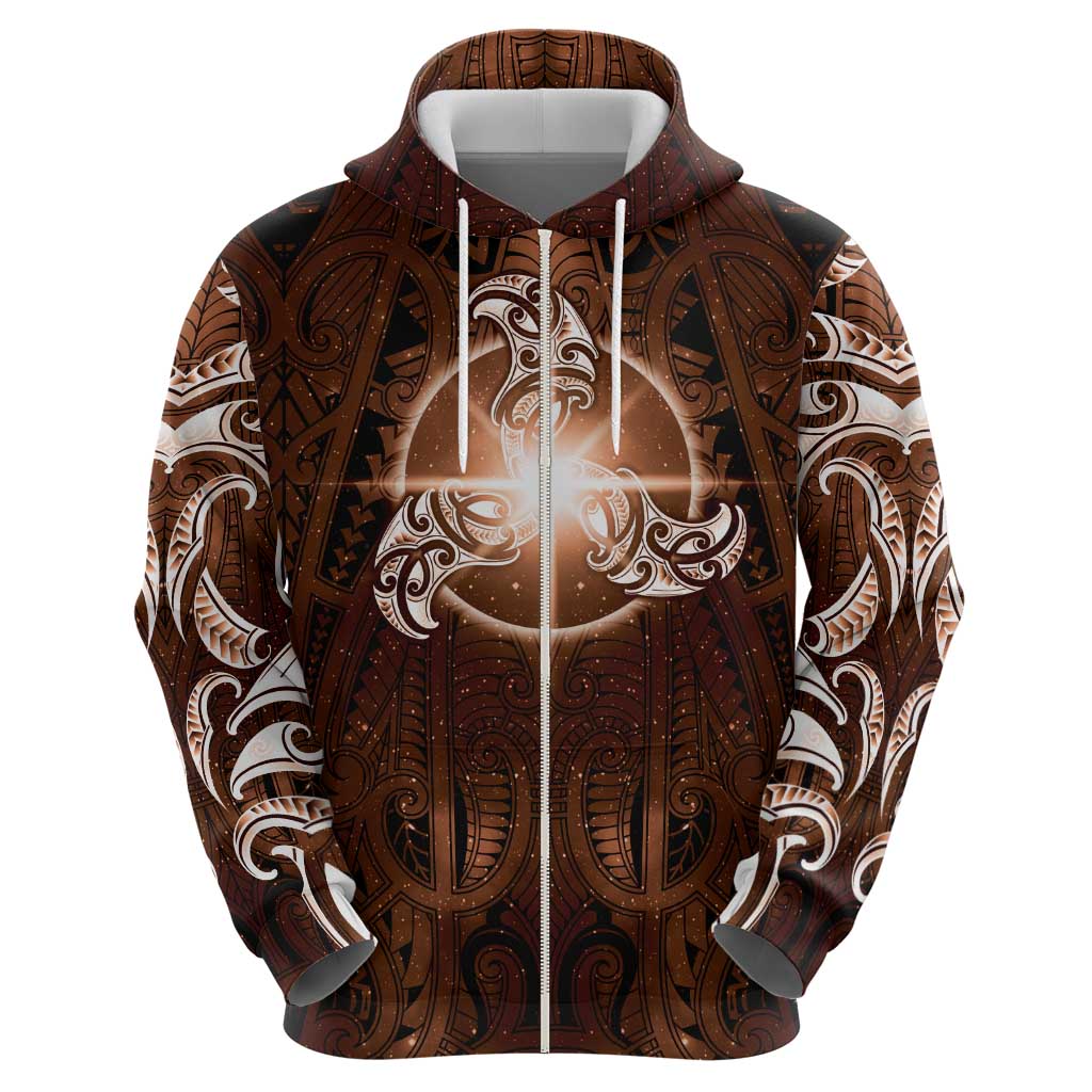 New Zealand Matariki Tupuanuku Hoodie Maori Moko Brown Galaxy LT05 - Polynesian Pride