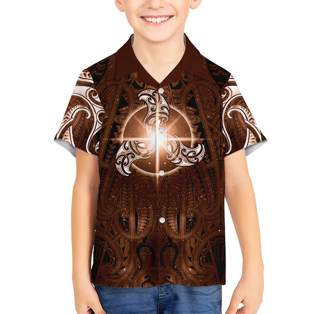 New Zealand Matariki Tupuanuku Kid Hawaiian Shirt Maori Moko Brown Galaxy LT05 Kid Brown - Polynesian Pride