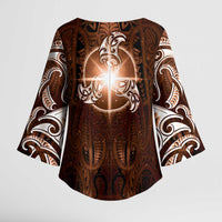 New Zealand Matariki Tupuanuku Kimono Sleeve Blouse Maori Moko Brown Galaxy LT05 - Polynesian Pride