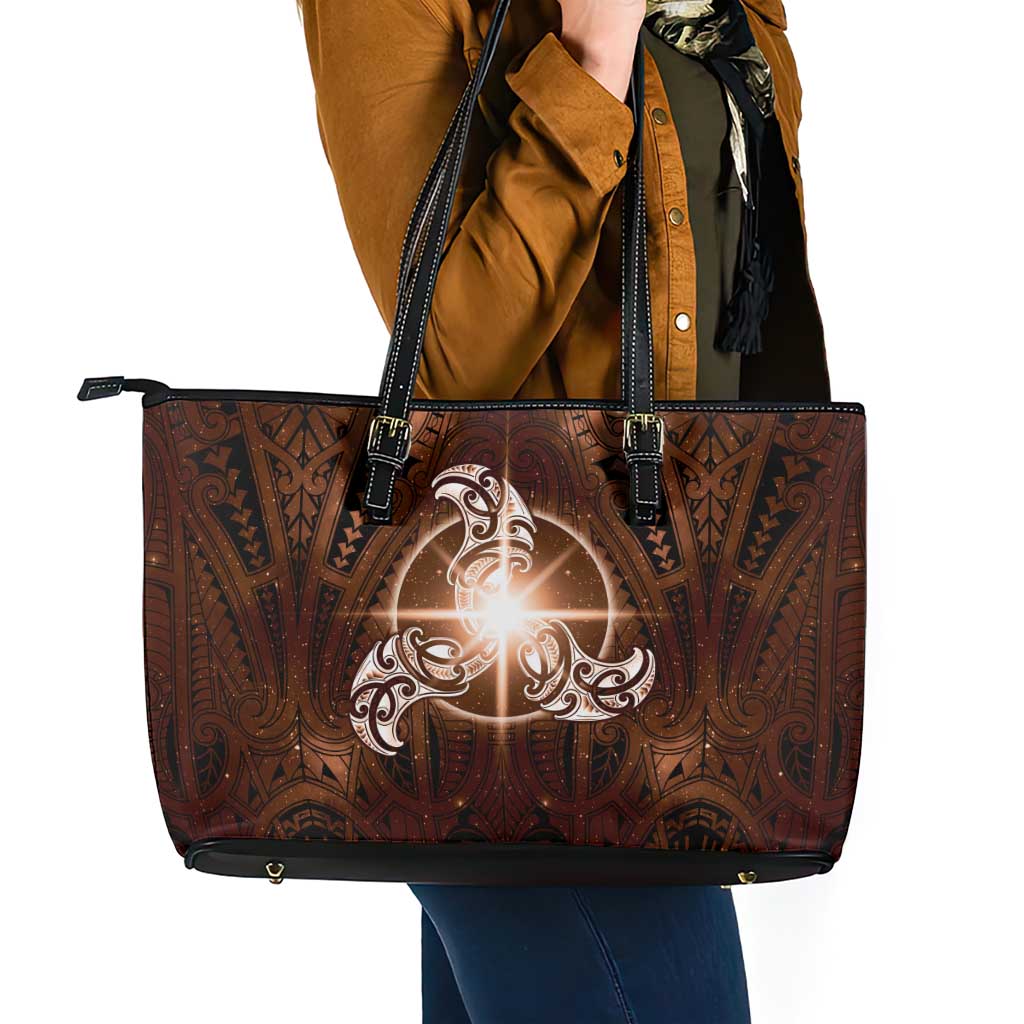 New Zealand Matariki Tupuanuku Leather Tote Bag Maori Moko Brown Galaxy LT05 - Polynesian Pride