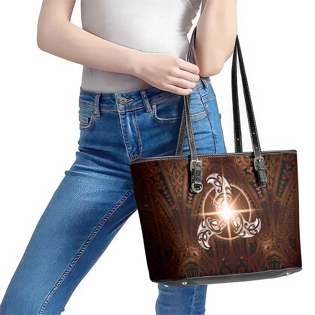New Zealand Matariki Tupuanuku Leather Tote Bag Maori Moko Brown Galaxy LT05 - Polynesian Pride