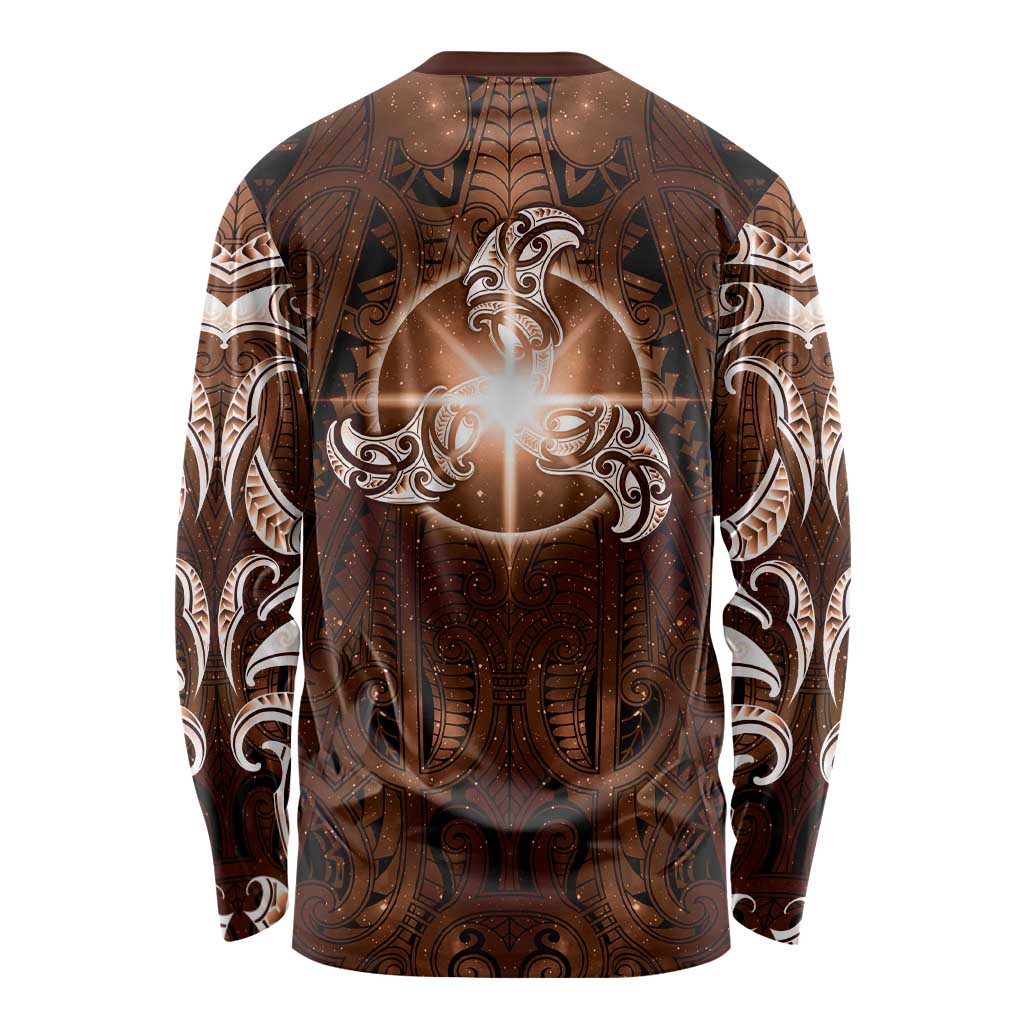 New Zealand Matariki Tupuanuku Long Sleeve Shirt Maori Moko Brown Galaxy LT05 - Polynesian Pride