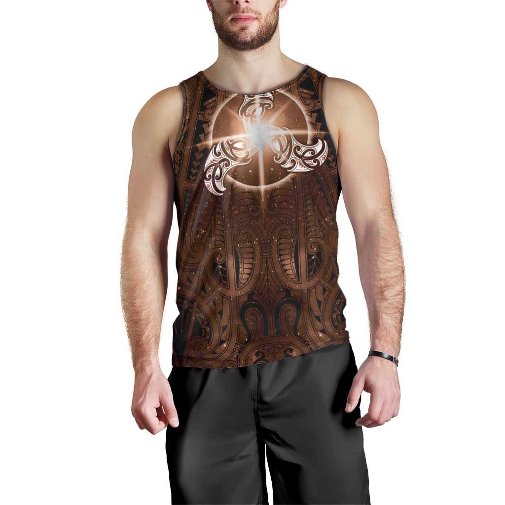 New Zealand Matariki Tupuanuku Men Tank Top Maori Moko Brown Galaxy LT05 - Polynesian Pride