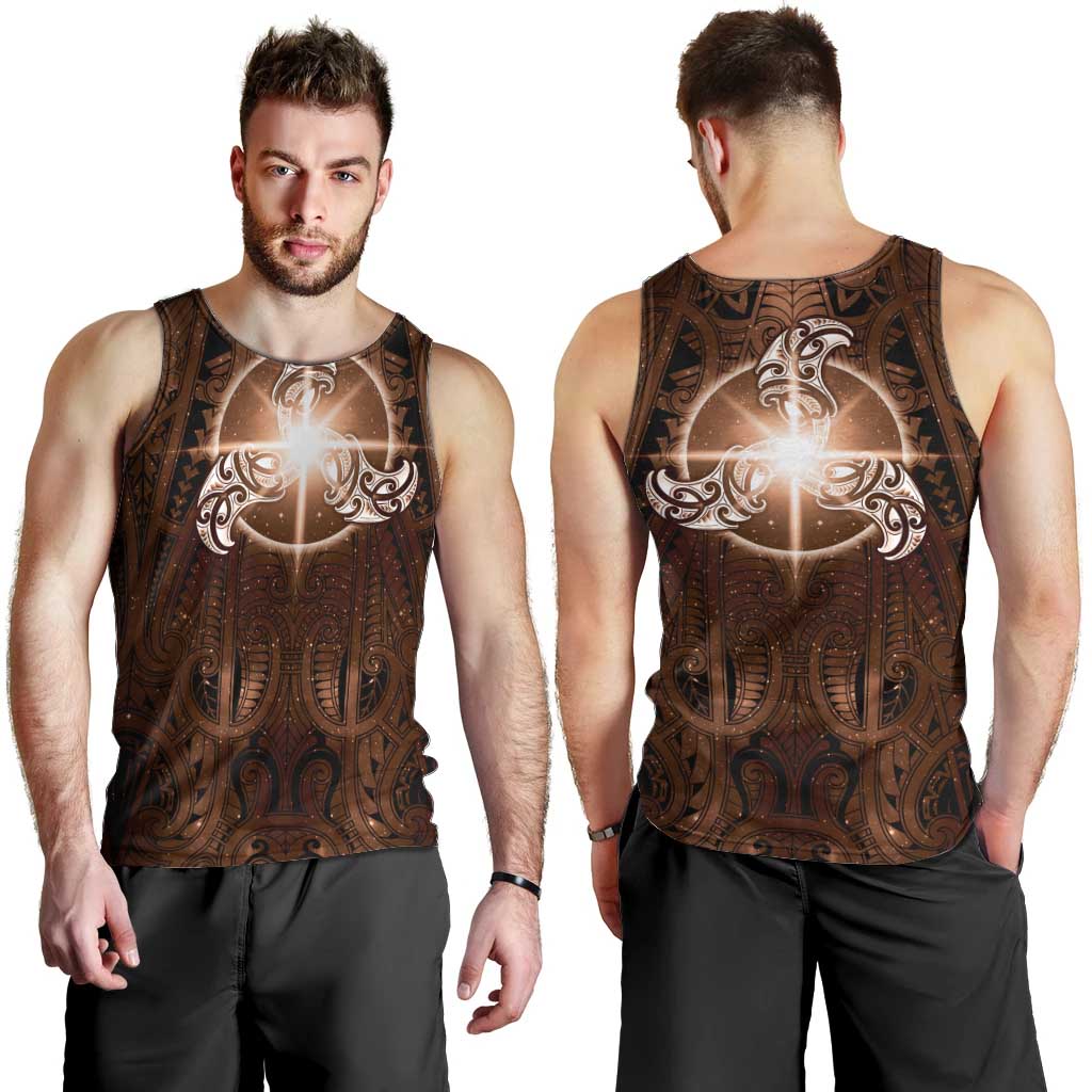 New Zealand Matariki Tupuanuku Men Tank Top Maori Moko Brown Galaxy LT05 - Polynesian Pride