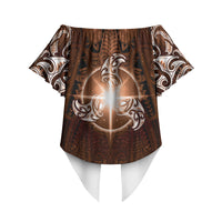 New Zealand Matariki Tupuanuku Off Shoulder Wrap Waist Top Maori Moko Brown Galaxy LT05 - Polynesian Pride