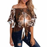 New Zealand Matariki Tupuanuku Off Shoulder Wrap Waist Top Maori Moko Brown Galaxy LT05 - Polynesian Pride