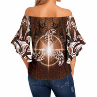 New Zealand Matariki Tupuanuku Off Shoulder Wrap Waist Top Maori Moko Brown Galaxy LT05 - Polynesian Pride