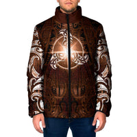 New Zealand Matariki Tupuanuku Padded Jacket Maori Moko Brown Galaxy
