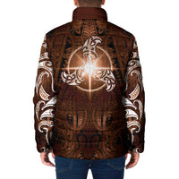 New Zealand Matariki Tupuanuku Padded Jacket Maori Moko Brown Galaxy