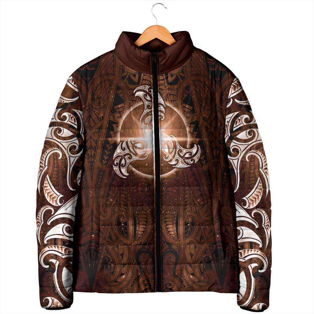 New Zealand Matariki Tupuanuku Padded Jacket Maori Moko Brown Galaxy