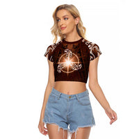 New Zealand Matariki Tupuanuku Raglan Cropped T Shirt Maori Moko Brown Galaxy LT05 Female Brown - Polynesian Pride