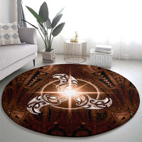 New Zealand Matariki Tupuanuku Round Carpet Maori Moko Brown Galaxy