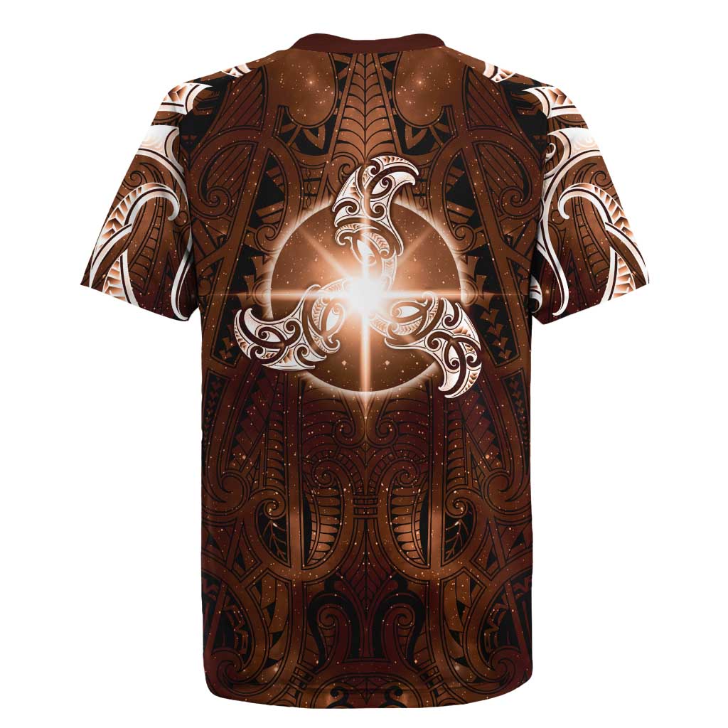New Zealand Matariki Tupuanuku Rugby Jersey Maori Moko Brown Galaxy LT05 - Polynesian Pride