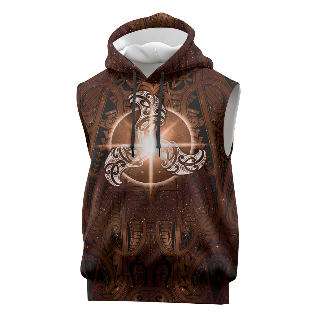 New Zealand Matariki Tupuanuku Sleeveless Hoodie Maori Moko Brown Galaxy LT05 Brown - Polynesian Pride