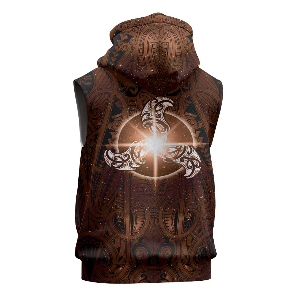 New Zealand Matariki Tupuanuku Sleeveless Hoodie Maori Moko Brown Galaxy LT05 - Polynesian Pride