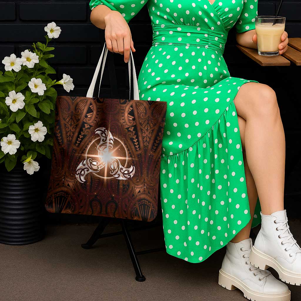 New Zealand Matariki Tupuanuku Tote Bag Maori Moko Brown Galaxy LT05 - Polynesian Pride