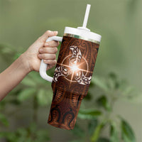 New Zealand Matariki Tupuanuku Tumbler With Handle Maori Moko Brown Galaxy LT05 - Polynesian Pride