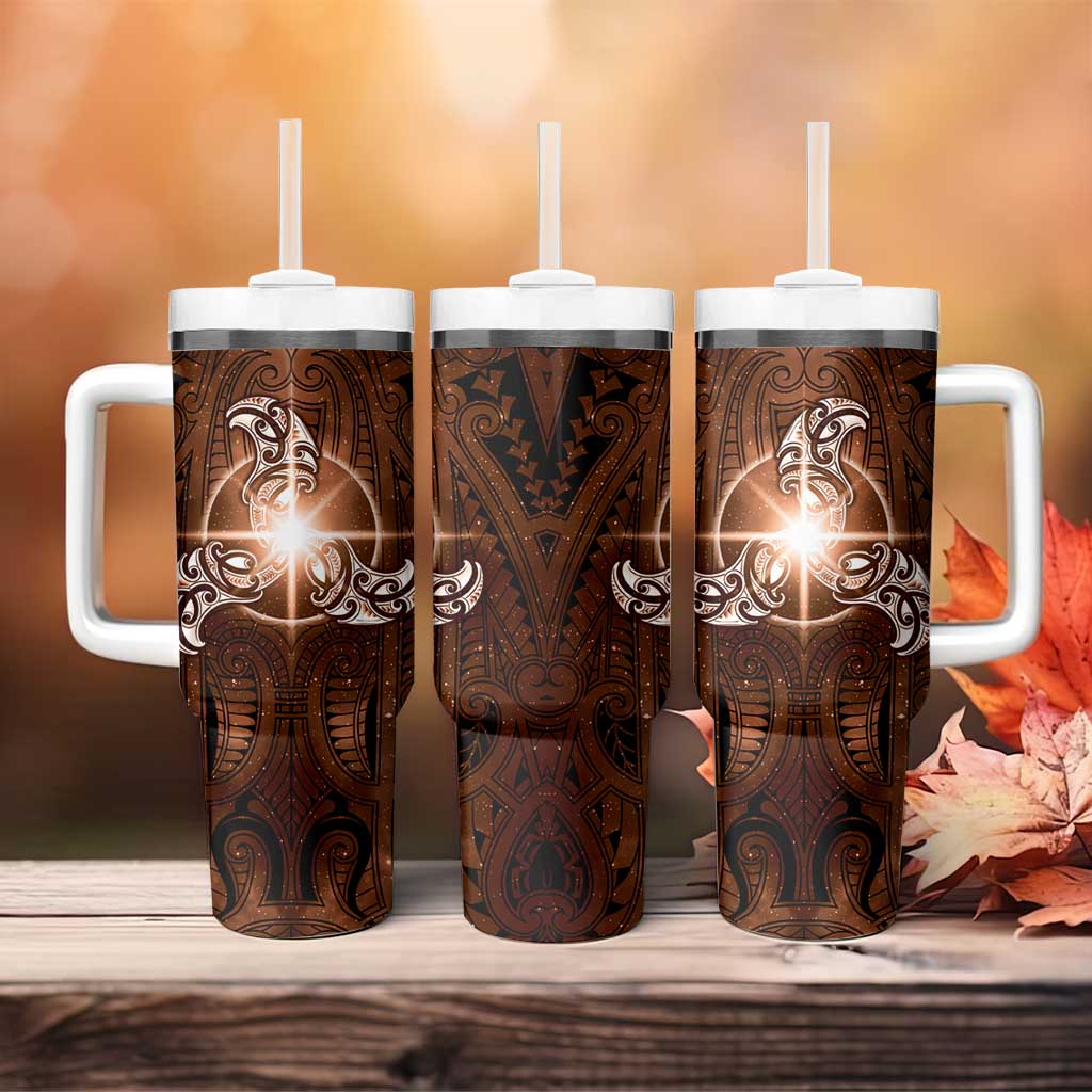 New Zealand Matariki Tupuanuku Tumbler With Handle Maori Moko Brown Galaxy LT05 - Polynesian Pride