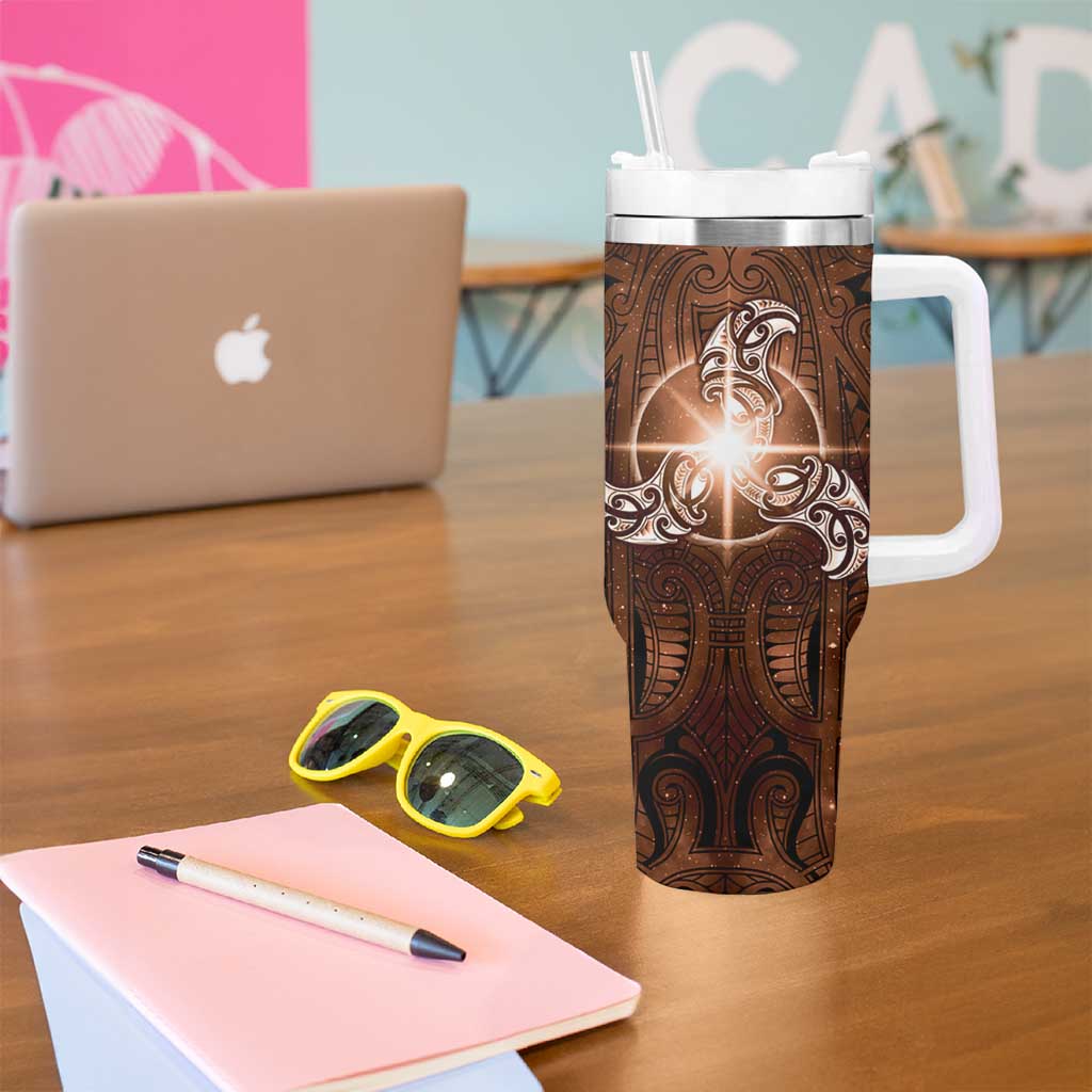 New Zealand Matariki Tupuanuku Tumbler With Handle Maori Moko Brown Galaxy LT05 - Polynesian Pride