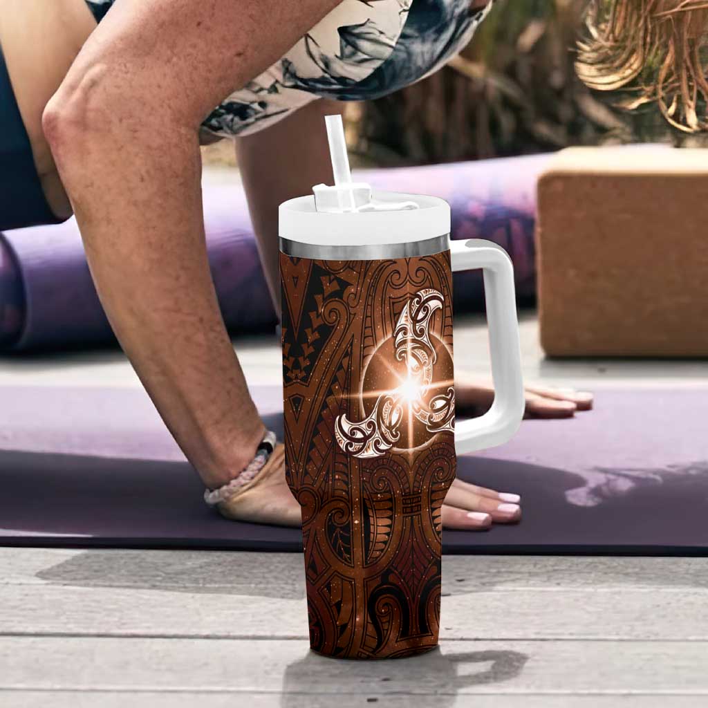 New Zealand Matariki Tupuanuku Tumbler With Handle Maori Moko Brown Galaxy LT05 - Polynesian Pride