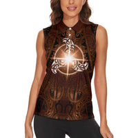 New Zealand Matariki Tupuanuku Women Sleeveless Polo Shirt Maori Moko Brown Galaxy LT05 - Polynesian Pride
