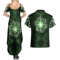 New Zealand Matariki Tupuarangi Couples Matching Summer Maxi Dress and Hawaiian Shirt Maori Moko Green Galaxy LT05 - Polynesian Pride
