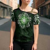 New Zealand Matariki Tupuarangi Cross Shoulder Shirt Maori Moko Green Galaxy LT05 - Polynesian Pride