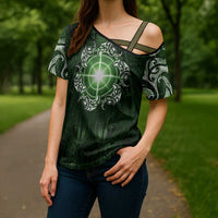 New Zealand Matariki Tupuarangi Cross Shoulder Shirt Maori Moko Green Galaxy LT05 - Polynesian Pride