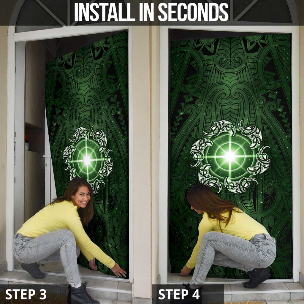 New Zealand Matariki Tupuarangi Door Cover Maori Moko Green Galaxy LT05 - Polynesian Pride