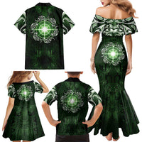 New Zealand Matariki Tupuarangi Family Matching Mermaid Dress and Hawaiian Shirt Maori Moko Green Galaxy LT05 - Polynesian Pride