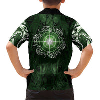 New Zealand Matariki Tupuarangi Family Matching Off Shoulder Maxi Dress and Hawaiian Shirt Maori Moko Green Galaxy LT05 - Polynesian Pride