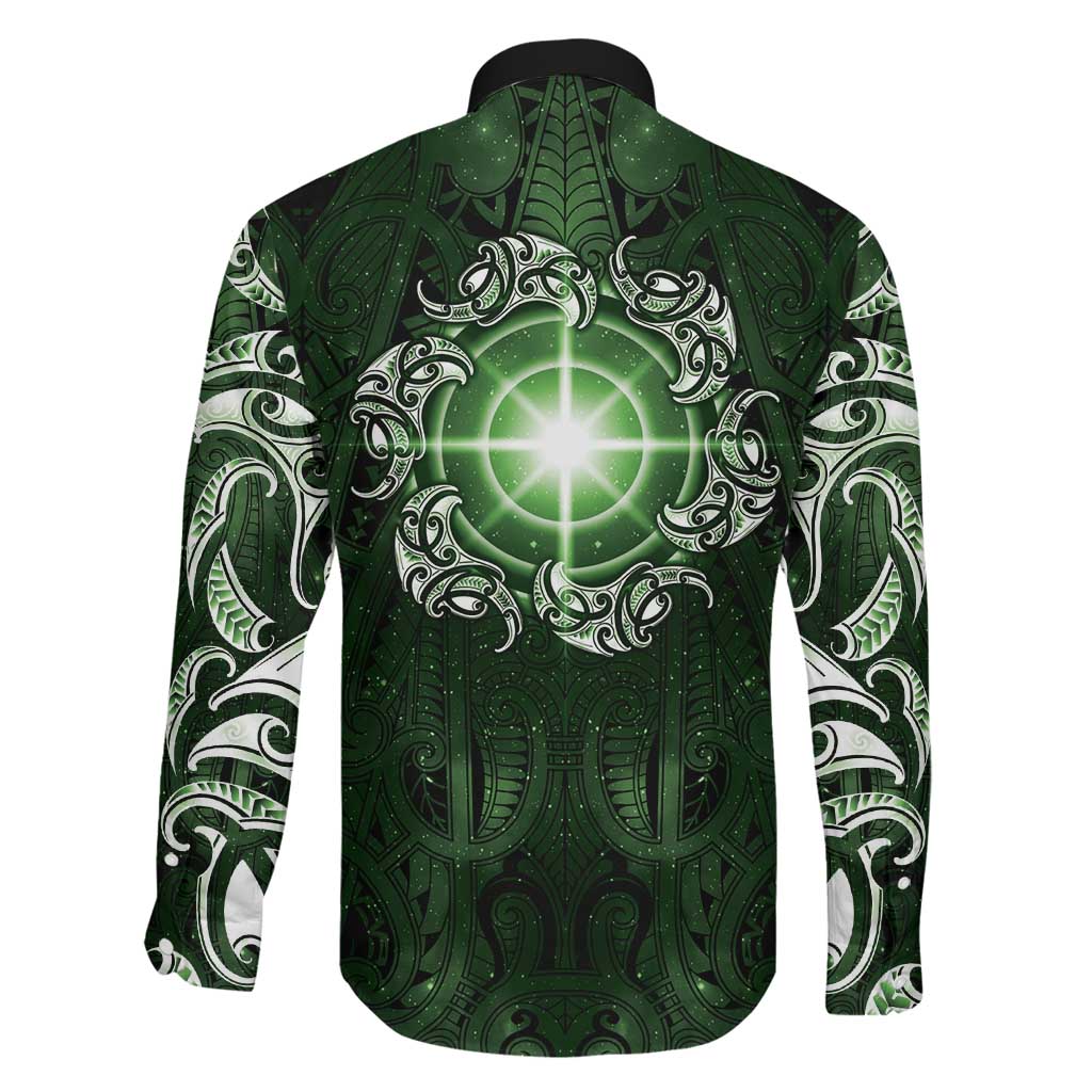 New Zealand Matariki Tupuarangi Family Matching Off Shoulder Maxi Dress and Hawaiian Shirt Maori Moko Green Galaxy LT05 - Polynesian Pride