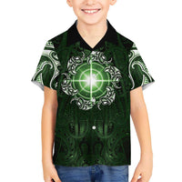 New Zealand Matariki Tupuarangi Family Matching Off Shoulder Maxi Dress and Hawaiian Shirt Maori Moko Green Galaxy LT05 Son's Shirt Green - Polynesian Pride