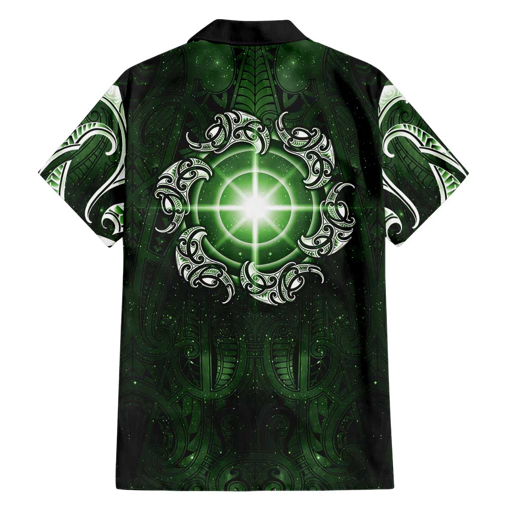 New Zealand Matariki Tupuarangi Family Matching Off Shoulder Short Dress and Hawaiian Shirt Maori Moko Green Galaxy LT05 - Polynesian Pride