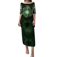 New Zealand Matariki Tupuarangi Family Matching Puletasi and Hawaiian Shirt Maori Moko Green Galaxy LT05 Mom's Dress Green - Polynesian Pride