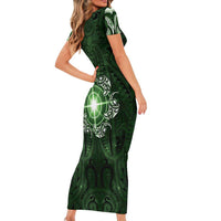 New Zealand Matariki Tupuarangi Family Matching Short Sleeve Bodycon Dress and Hawaiian Shirt Maori Moko Green Galaxy LT05 - Polynesian Pride