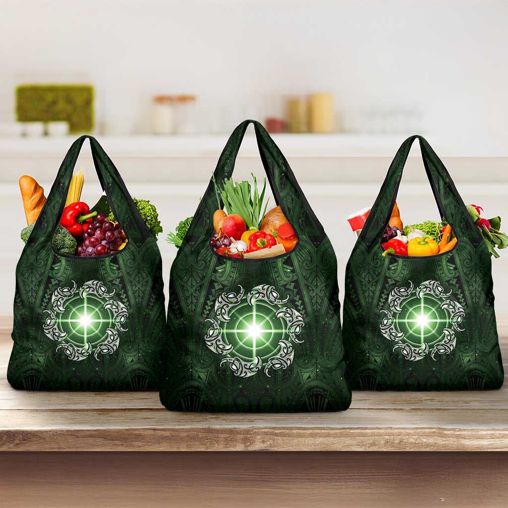 New Zealand Matariki Tupuarangi Grocery Bag Maori Moko Green Galaxy LT05 3-pack One Size Green - Polynesian Pride