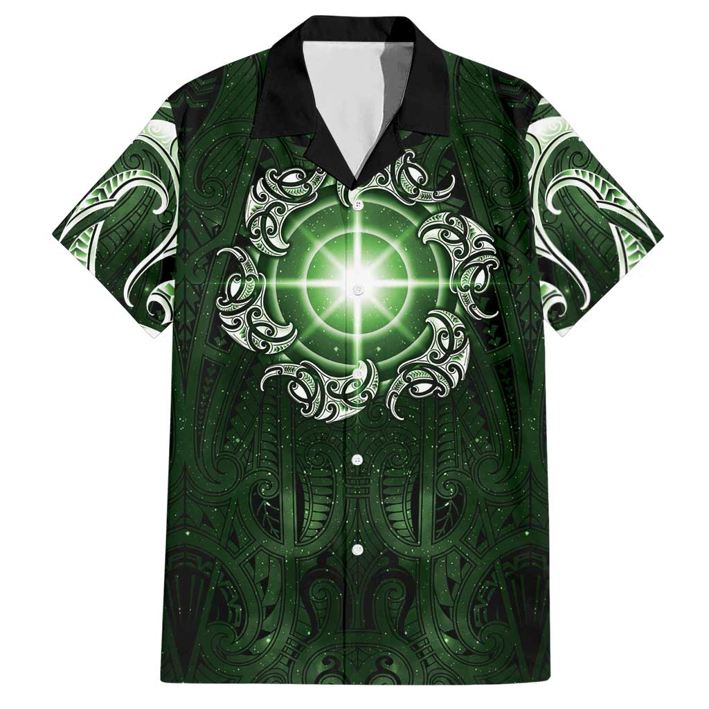 New Zealand Matariki Tupuarangi Hawaiian Shirt Maori Moko Green Galaxy LT05 Green - Polynesian Pride