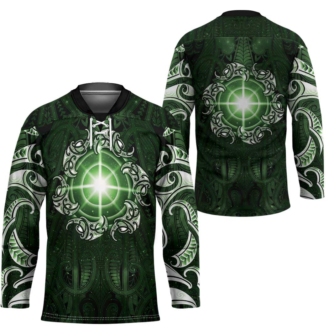 New Zealand Matariki Tupuarangi Hockey Jersey Maori Moko Green Galaxy LT05 - Polynesian Pride