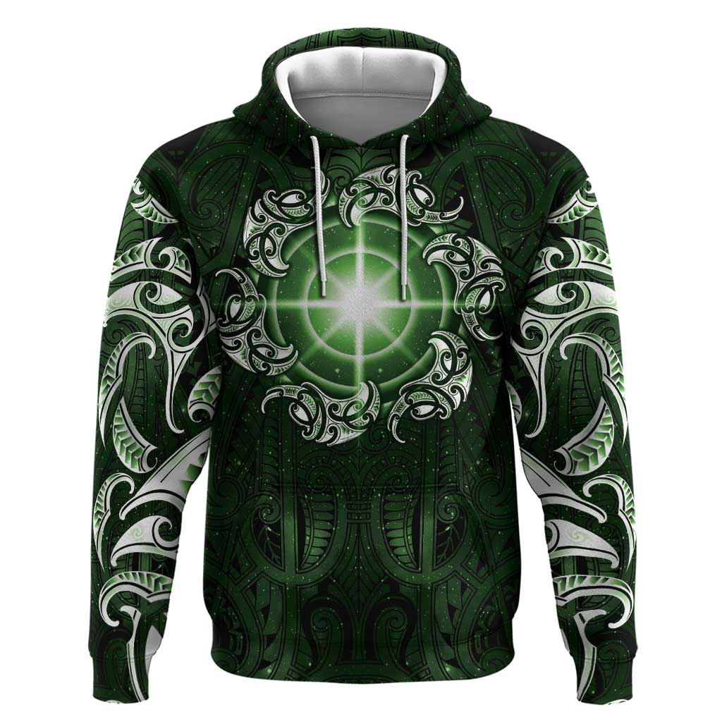 New Zealand Matariki Tupuarangi Hoodie Maori Moko Green Galaxy LT05 Pullover Hoodie Green - Polynesian Pride