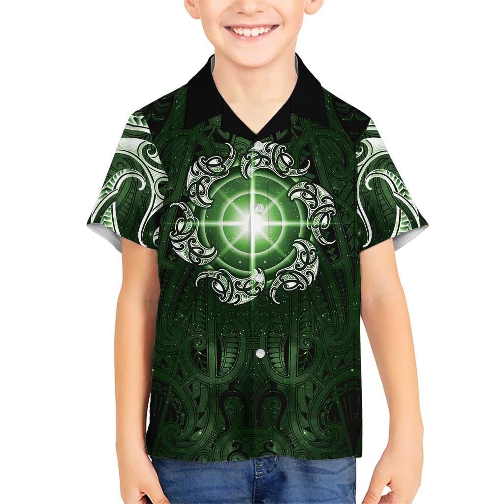 New Zealand Matariki Tupuarangi Kid Hawaiian Shirt Maori Moko Green Galaxy