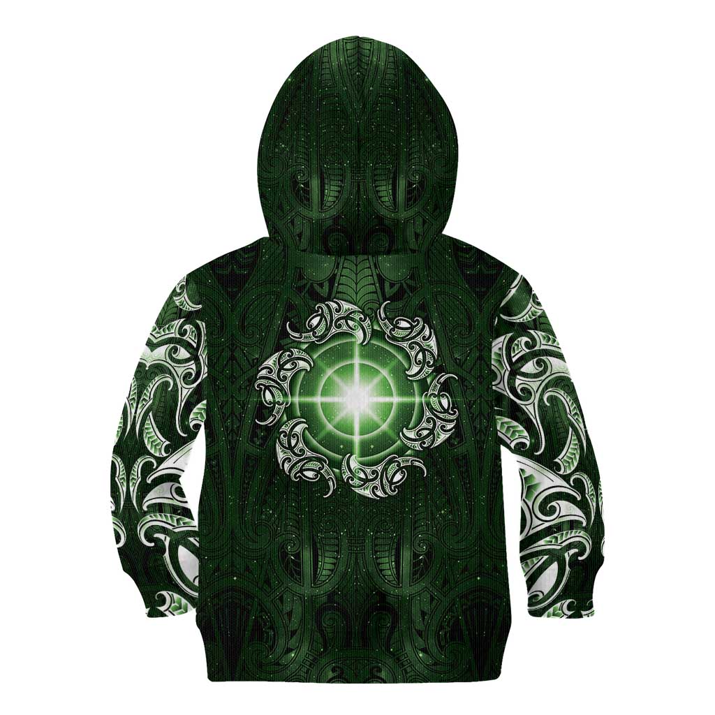 New Zealand Matariki Tupuarangi Kid Hoodie Maori Moko Green Galaxy LT05 - Polynesian Pride