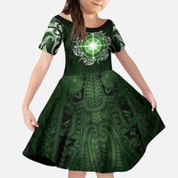 New Zealand Matariki Tupuarangi Kid Short Sleeve Dress Maori Moko Green Galaxy LT05 KID Green - Polynesian Pride