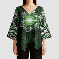 New Zealand Matariki Tupuarangi Kimono Sleeve Blouse Maori Moko Green Galaxy LT05 - Polynesian Pride