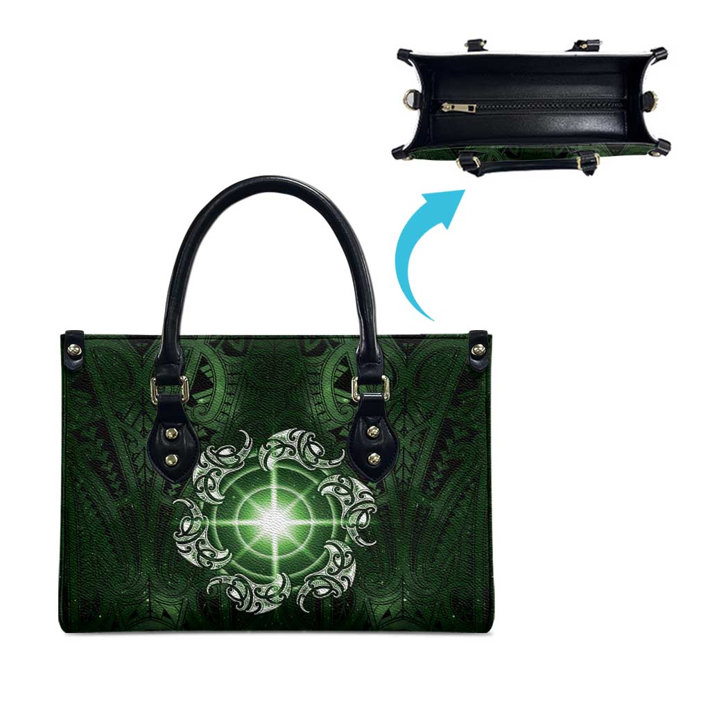 New Zealand Matariki Tupuarangi Leather Bag Maori Moko Green Galaxy
