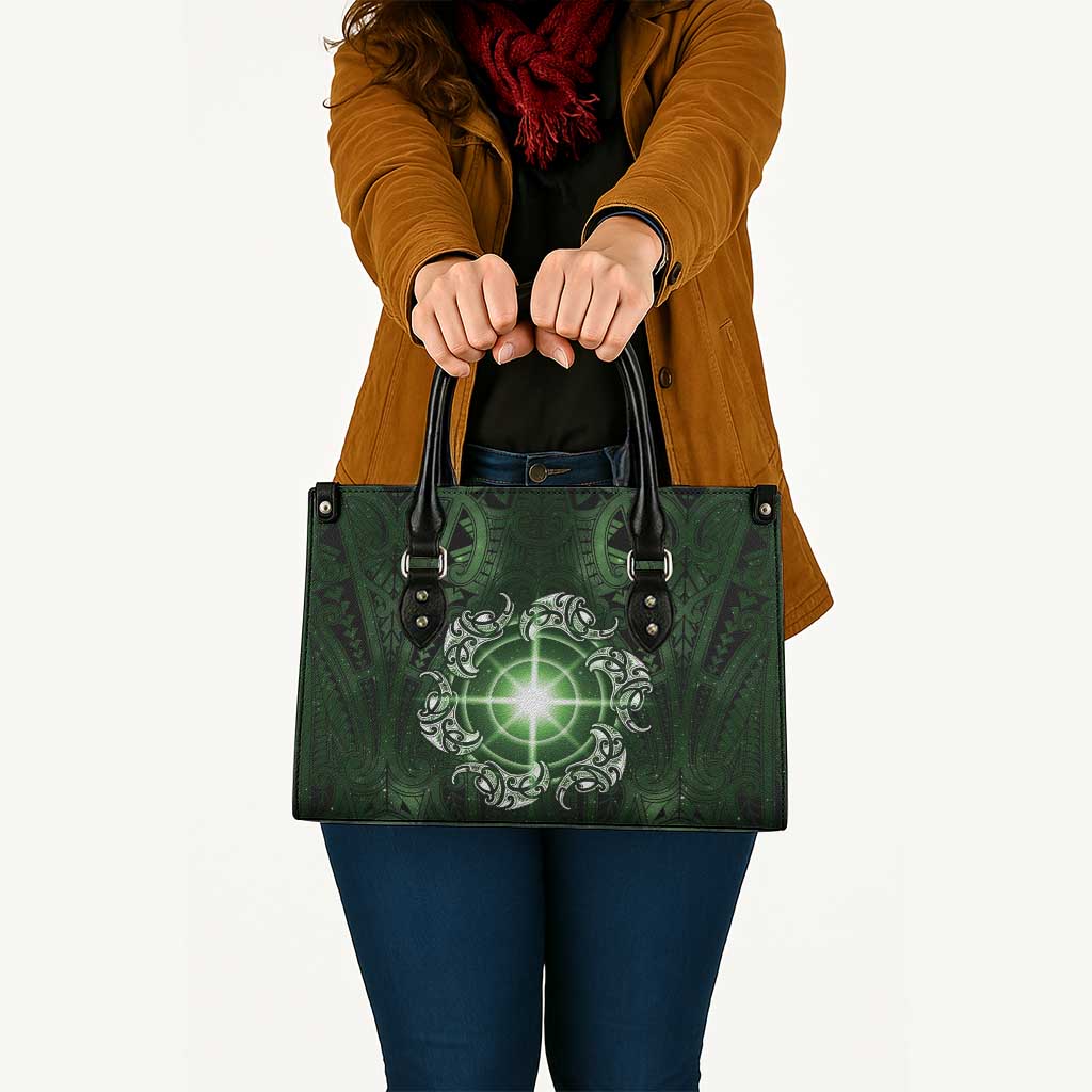 New Zealand Matariki Tupuarangi Leather Bag Maori Moko Green Galaxy