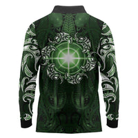 New Zealand Matariki Tupuarangi Long Sleeve Polo Shirt Maori Moko Green Galaxy LT05 - Polynesian Pride