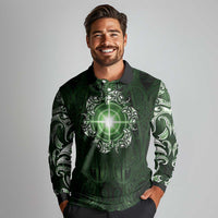 New Zealand Matariki Tupuarangi Long Sleeve Polo Shirt Maori Moko Green Galaxy LT05 - Polynesian Pride
